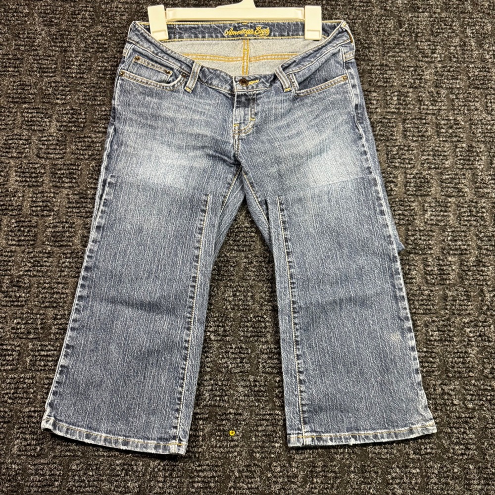 American Eagle Stretch Skinny Flare Jeans Blue Medium Wash Low Rise Size 6 Reg